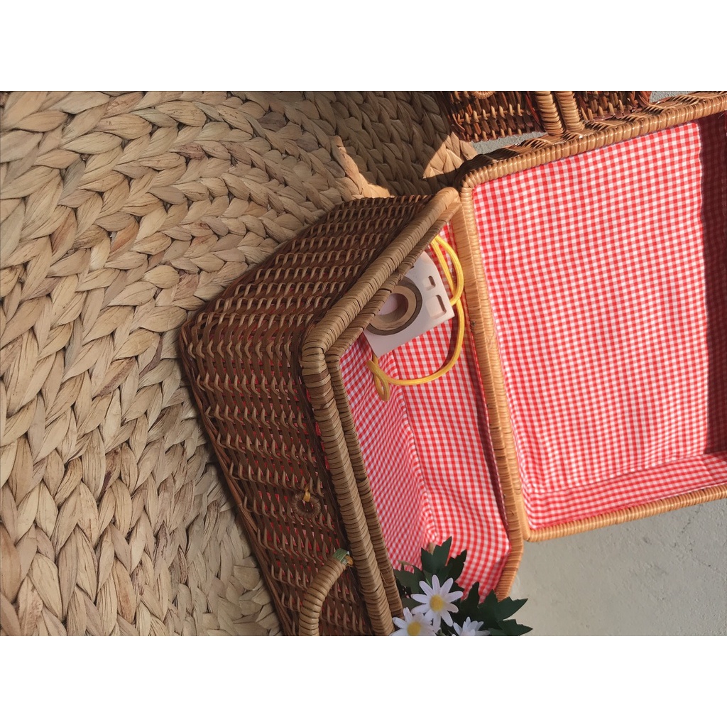 Vali mây làn tế, trang trí, giỏ picnic, chụp hình studio có lót vải, 3 kích thước Lót vải/ Vintage