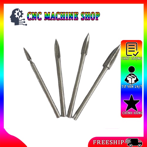 Mũi lũa gỗ điêu khắc, chạm trổ mài khắc thép, mũi khắc tỉa gỗ 3 cạnh 3mm máy mài cầm tay