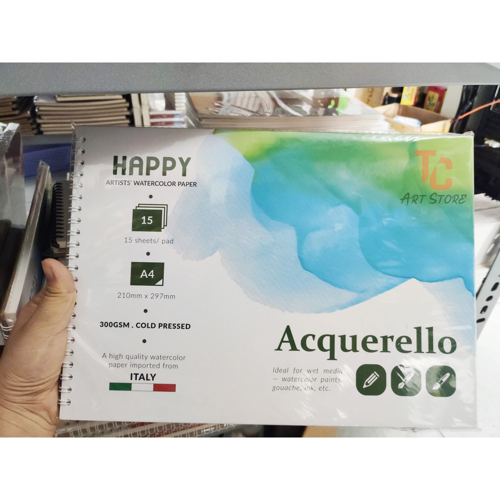 Giấy Vẽ Màu Nước acrylic HAPPY 300gsm a3 a4 Hạng Họa Sĩ (Vân Cold)