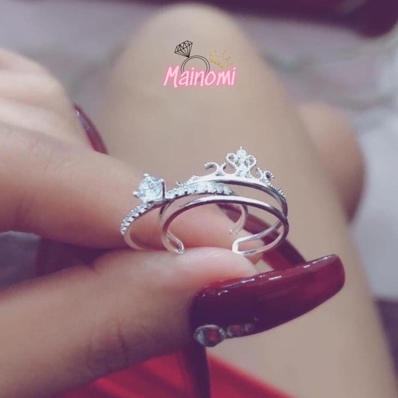 Nhẫn nữ Bạc ta hình vương miện, Thiết kế ghép kép mua 1 được 2 hot hit Mainomi Shop Bạc Xinh