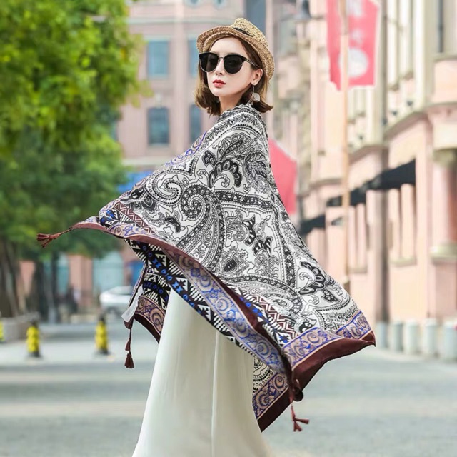 Khăn choàng in hoa văn Khăn choang du lịch che nắng - Maben