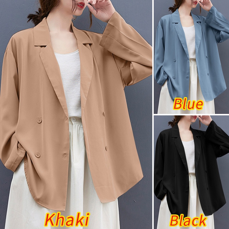 Áo Khoác Suit ZANZEA Tay Dài Có Cổ Màu Trơn Phối Hàng Nút Thời Trang Đường Phố Retro Cho Nữ