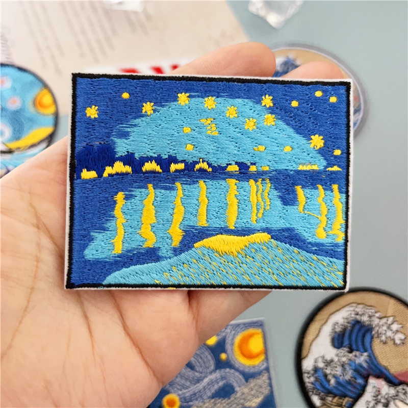 ♥ Miếng Dán Trang Trí Hình Sóng Biển Ban Đêm Đầy Sao ♥ 1 Miếng Dán Ủi Quần Áo Hình Huy Hiệu