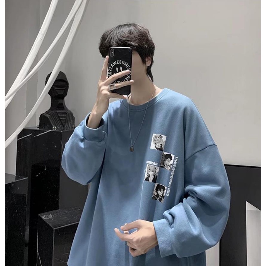 Áo Sweater Tay Dài Cổ Tròn Dáng Rộng In Họa Tiết Hoạt Hình Phong Cách Hip hop Thời Trang Cho Nam Giới Size M-8XL