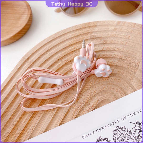 Tai nghe có dây 3.5mm hình chân mèo dễ thương cho điện thoại