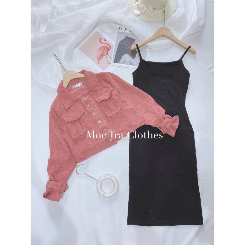 SET 2 MÓN Đầm Hai Dây Mix Áo Khoác Hồng Siêu Xinh, Set Áo Váy Dáng Dài Dự Tiệc