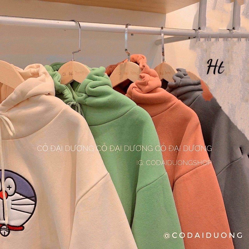 áo hoodie nỉ mũ in mèo doremon