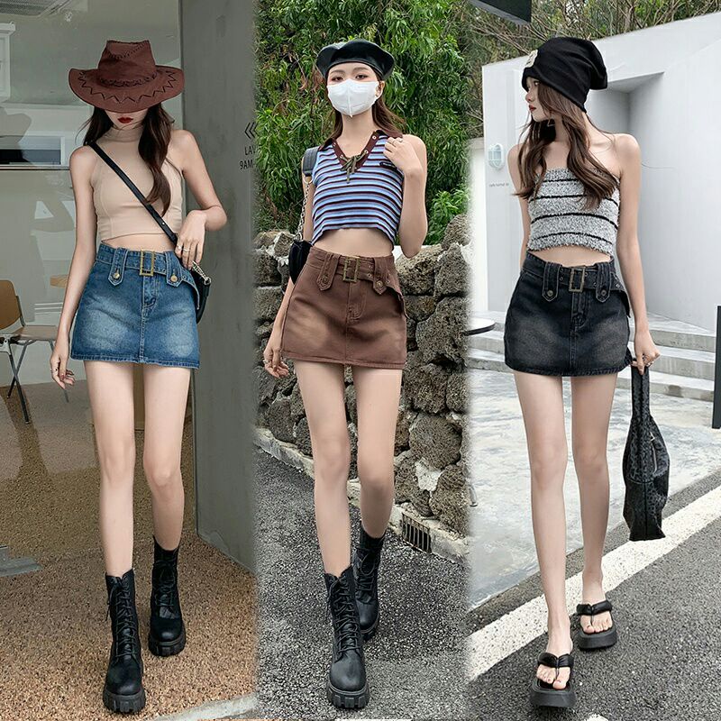 Chân váy jean ngắn chữ A hottrend kèm thắt lưng