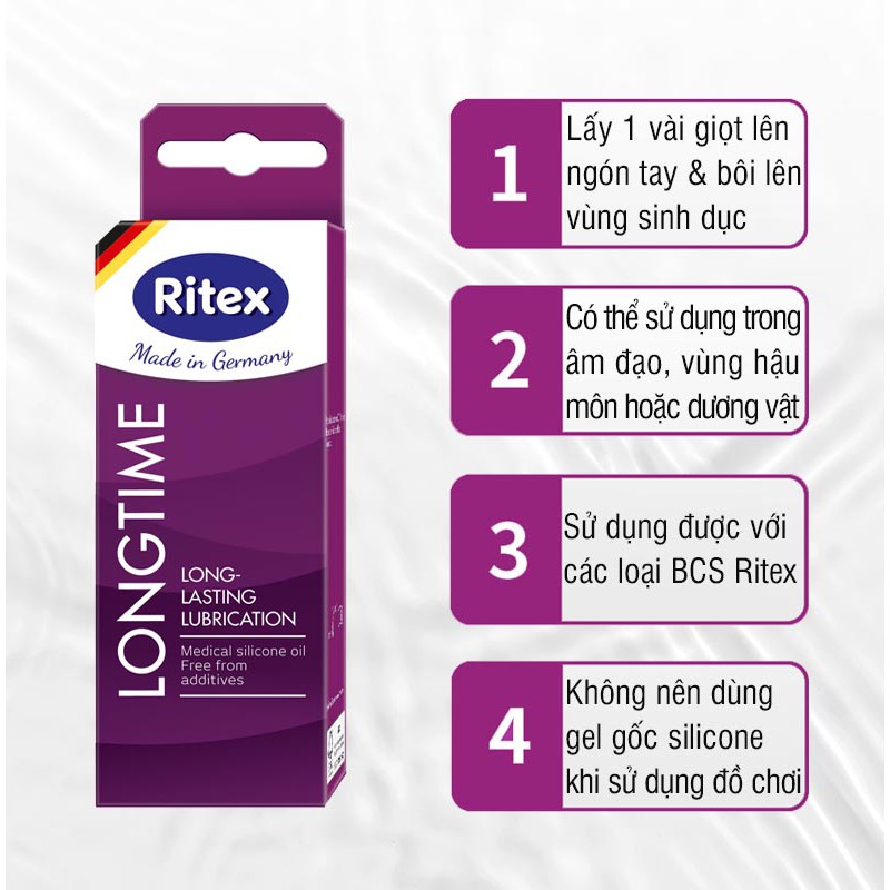 Gel bôi trơn RITEX LONGTIME kéo dài thời gian gốc silicone hàng đầu tại Đức 60ml (Có che tên) RI-LONGTIME