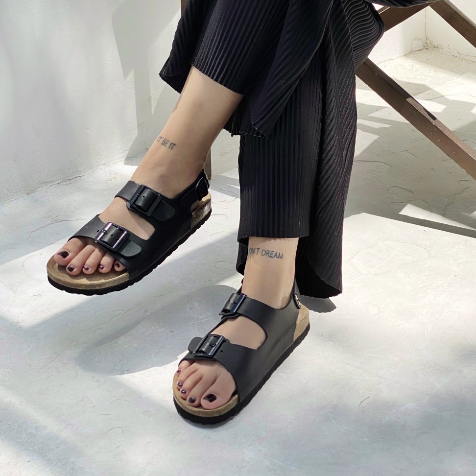- GIÀY 2 KHOÁ DA BÒ THẬT MÀU ĐEN UNISEX