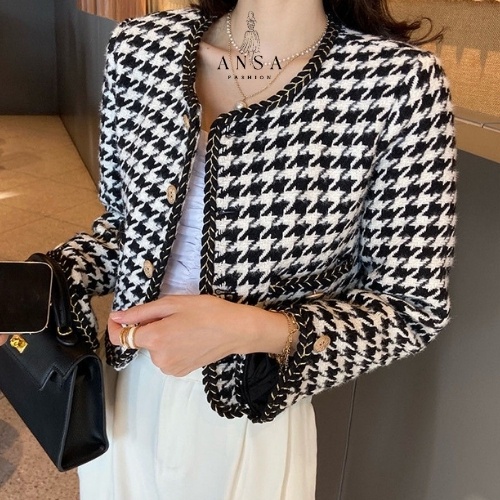 Áo dạ tweed Hàn Quốc dáng ngắn
