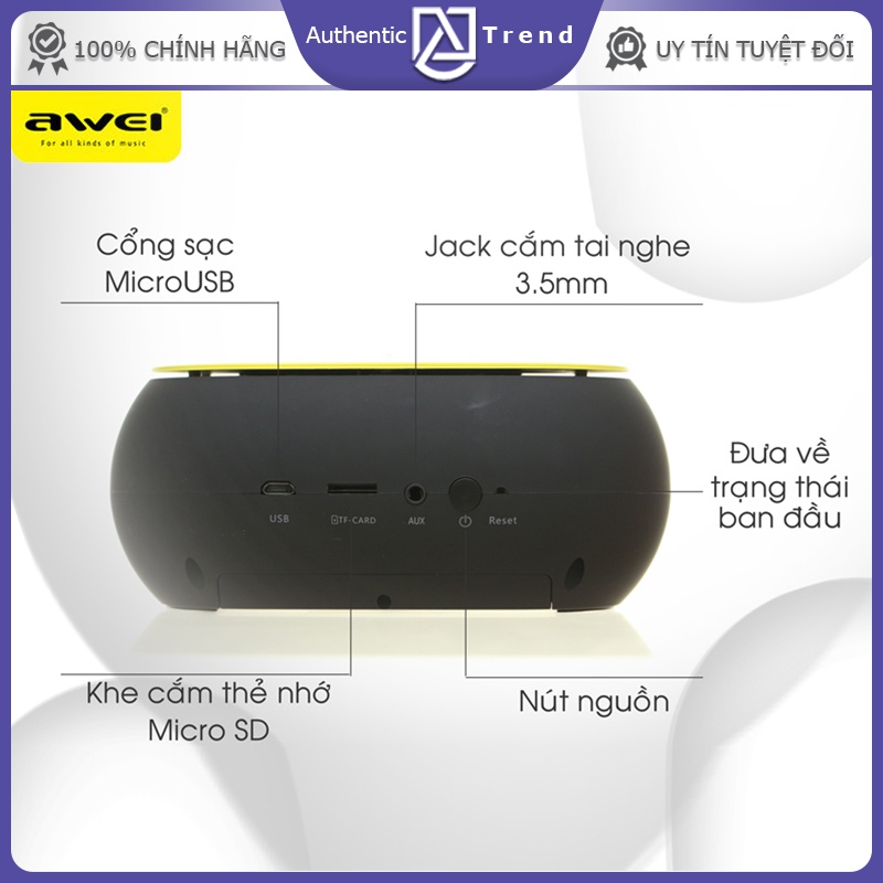 Loa Bluetooth Awei Y200 Nhỏ Gọn - Chất Âm Hay - Điều Khiển Cảm Ứng - Loa Di Động Hỗ Trợ Mic Đàm Thoại, AUX, Thẻ Nhớ