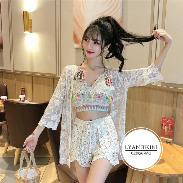 Bikini đồ bơi nữ 2 mảnh áo choàng len móc kín đáo cao cấp đi biển LYAN BIKINI B06