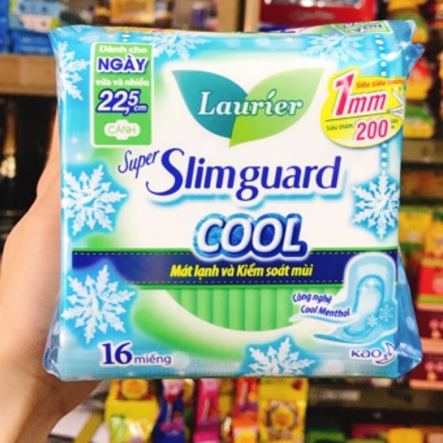 BĂNG VỆ SINH LAURIER SUPER SLIMGUARD COOL 22,5CM 8 MIẾNG - 16 MIẾNG