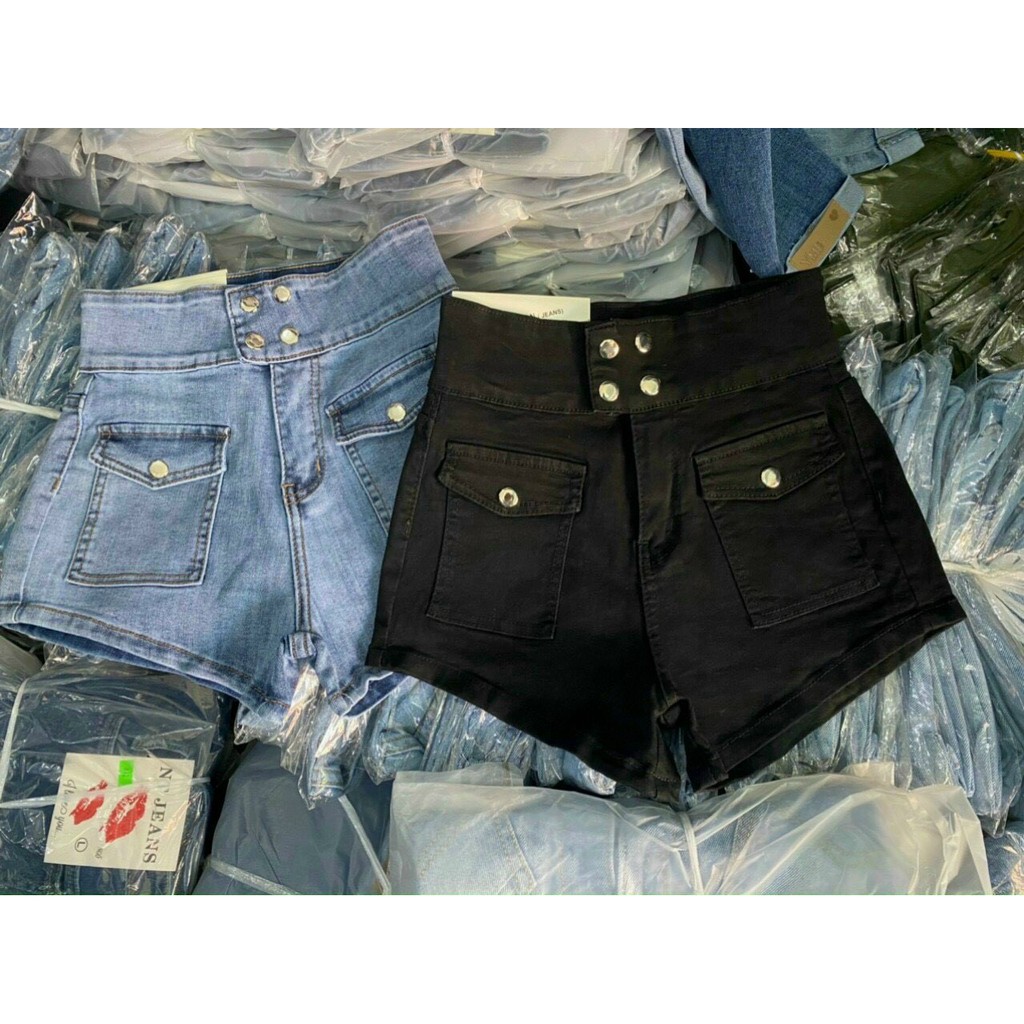 Quần short jean nữ BigSize lưng cao, co dãn mạnh, 2 túi hộp dành cho người béo 3942 molijean