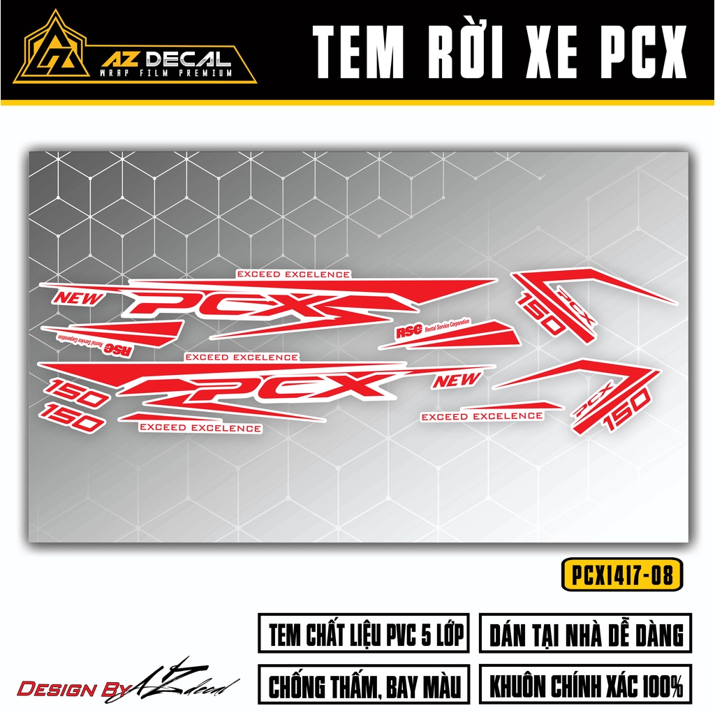 Tem Rời Dán PCX 150 Mẫu Exceed Excellence | PCX-08 | Decal Chế Dán Xe Máy PCX Chống Nước, Bền Màu