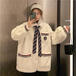 Áo Khoác Cardigan Giả Lông Cừu Dày Dặn Dáng Rộng Phong Cách Hàn Quốc