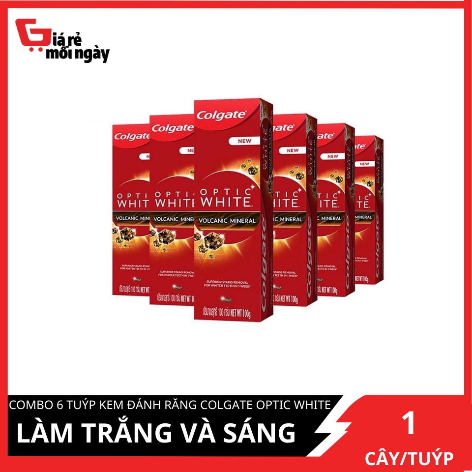 COMBO 6 tuýp kem đánh răng Colgate Optic White Làm trắng và sáng răng từ tinh chất núi lửa 100gX6