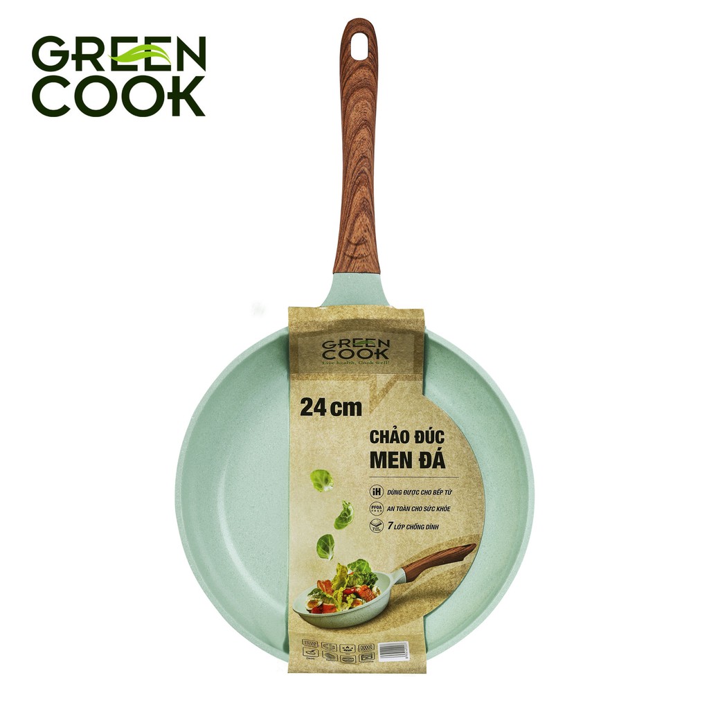 Bộ 2 chảo đúc đáy từ chống dính men đá ceramic xanh ngọc Green Cook GCP06 công nghệ Hàn Quốc sản xuất tại Việt Nam