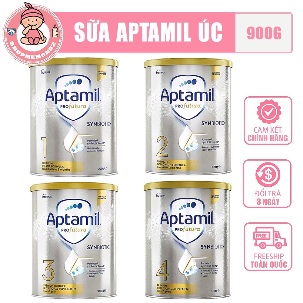 Date 2025 - Sữa APTAMIL Úc 900 gr, sữa Aptamil bạc PROfutura Premium Úc 900g số 1,2,3 date mới 2025