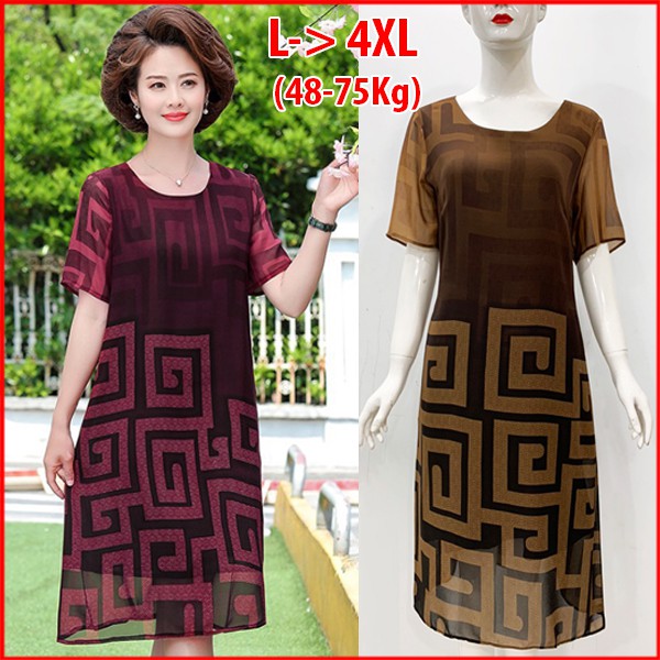 [M->4XL] THỜI TRANG TRUNG NIÊN-ĐẦM VOAN 2 LỚP, KIỂU ĐẦM SUÔNG TRUNG NIÊN CỔ TRÒN IN HOA SEN 3226 3242 3280 3209 3303