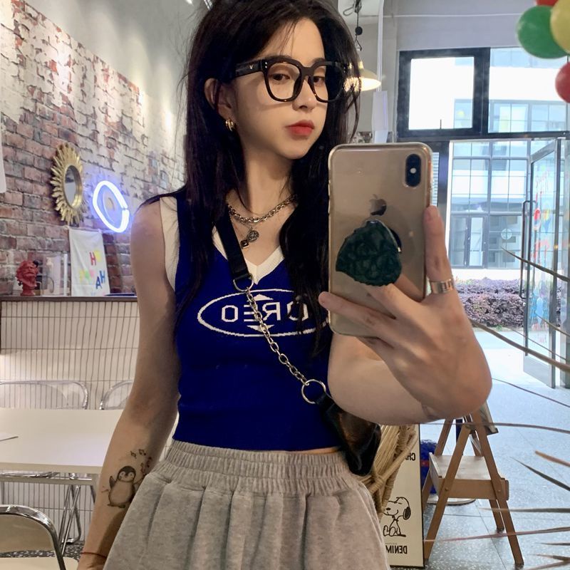 Áo croptop dệt kim hai lớp màu sắc vintage | BigBuy360 - bigbuy360.vn