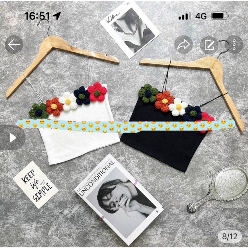 Áo Dây Bún Đính Hoa 5 Màu Thêu Nổi