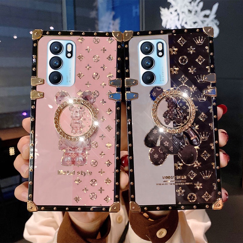 Ốp Điện Thoại Chống Sốc Có Nhẫn Đỡ Hình Gấu Nhỏ Đính Đá Cho OPPO Reno 6 Pro Reno 6 Pro+ Reno 6Z Reno 5 Pro Reno 4 Pro