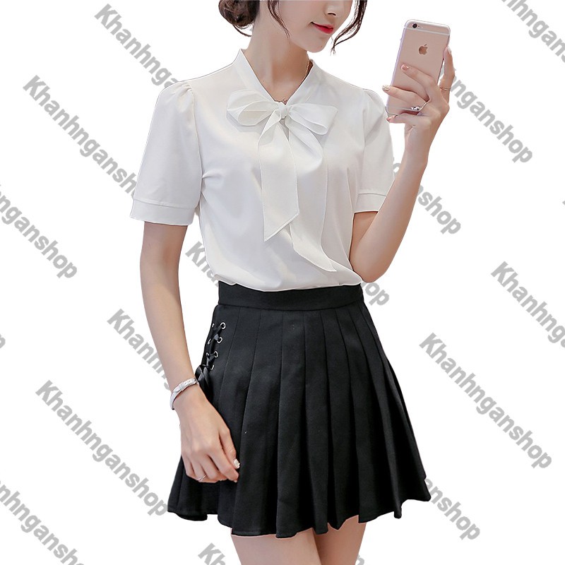 Áo kiểu nữ công sở thời trang khanhngan tay ngắn chất liệu mềm mịn