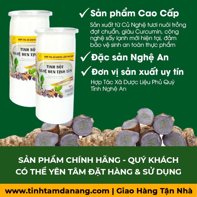 Tinh bột nghệ đen nguyên chất Phủ Quỳ Nghệ An Tịnh Tâm đặc sản làm quà, Hộp 500gr hỗ trợ giảm cân