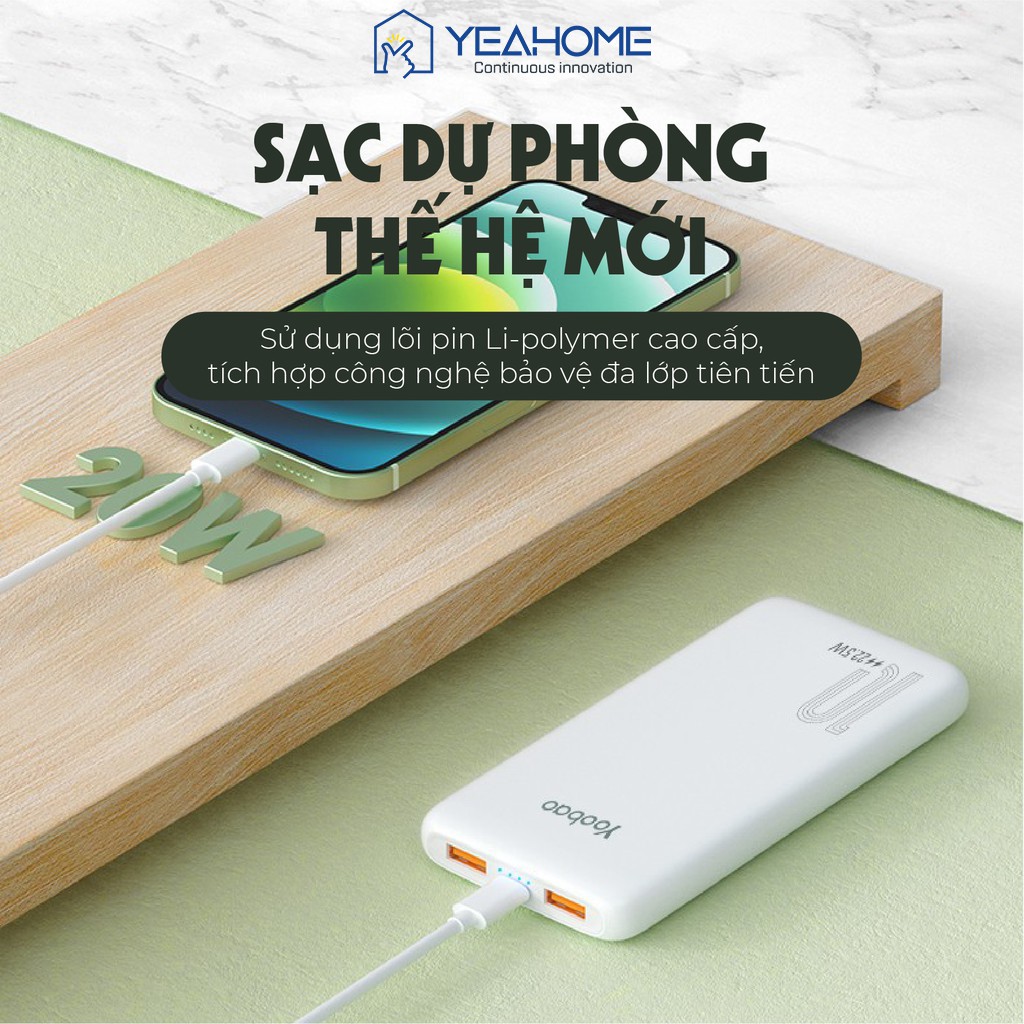 Sạc dự phòng 10000mAh Yoobao D10Q 2 cổng USB - Hỗ trợ sạc nhanh - Hàng chính hãng - Bảo hành 6 tháng 1 đổi 1