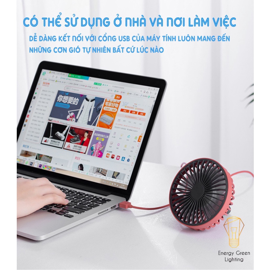 Quạt ÔTÔ Mini Energy Green Lighting GXZ-F829 - Gắn Cửa Điều Hòa - Xoay 360 Độ - Chân Cắm USB, Còn Có Thể Để Bàn Làm Việc