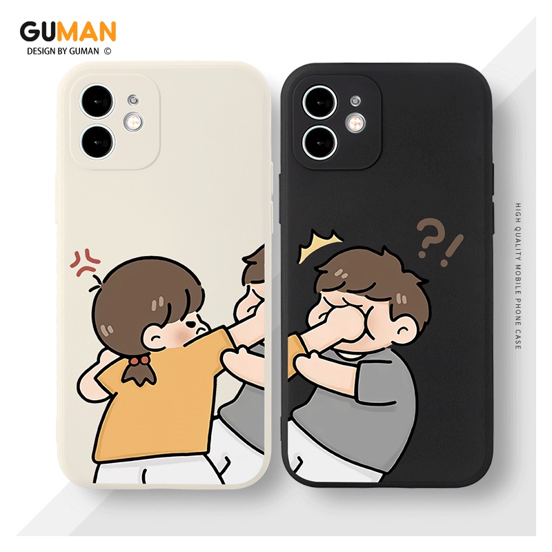 Ốp lưng GUMAN silicon mềm chống sốc viền vuông độc lạ nam nữ đen hoạt hình cặp đôi dễ thương đẹp cho iPhone 14 13 12 11 Pro Max SE 2020 X XR XS 8 7 ip 6S 6 Plus kute XYM722