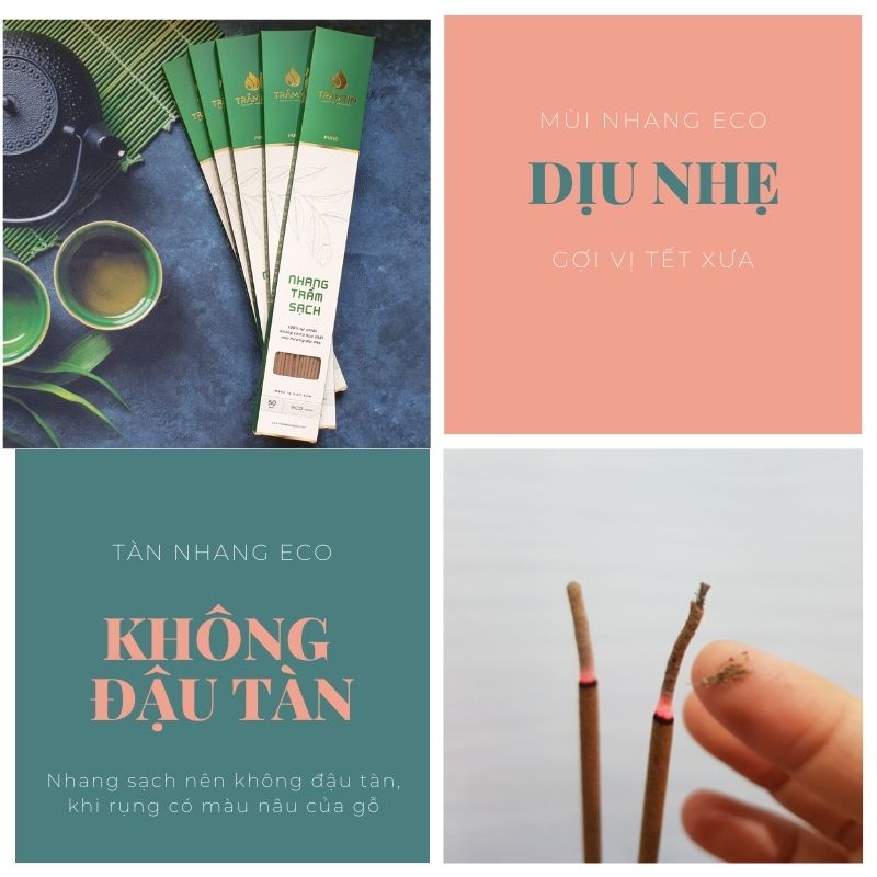 Nhang trầm hương Trầm Tín dòng Eco là nhang sạch có mùi dịu nhẹ, ít khói, hộp 50 gram dài 30cm