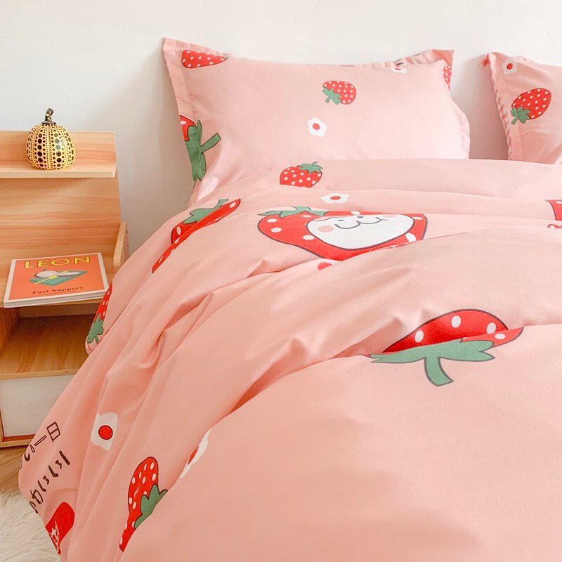 Bộ chăn ga gối Dâu Tây Cotton poly Komi Decor Siêu xinh Style Hàn Quốc miễn phí bo chun drap ga giường !!!