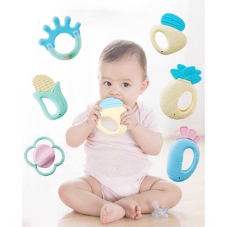 Bộ 6 Món Đồ Chơi Gặm nướu Nhai silicone Cho Bé Mọc Răng đồ chơi lục lạc