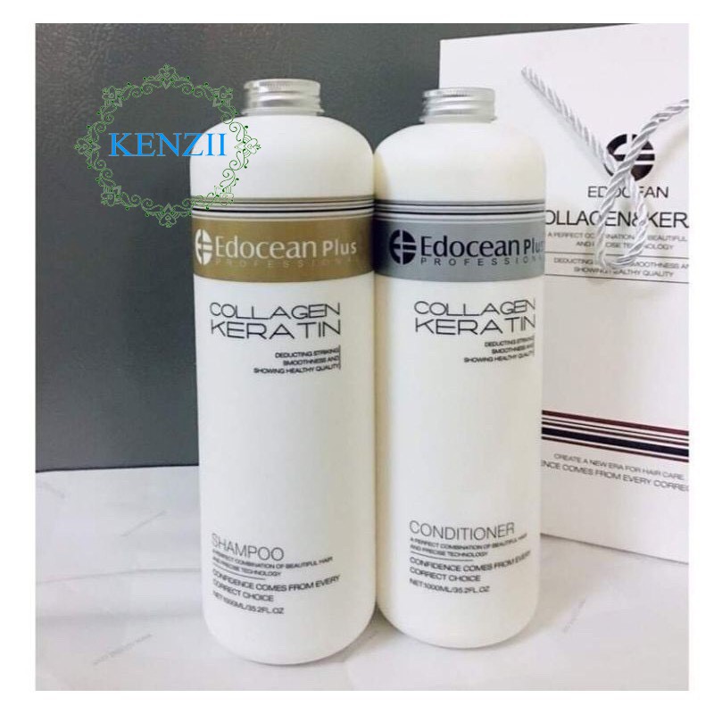 Dầu gội dầu xả Edocean COLAGEN - KERATIN dưỡng ẩm phục hồi ngăn gãy rụng 1000mlx2 - KENZII HAIR