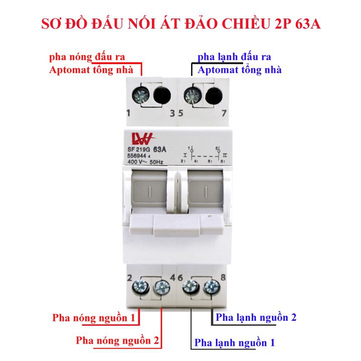 Át đảo chiều 63A LW, Atomat đảo phase LW 63A 220V, Cầu dao đảo chiều 63A dạng atomat