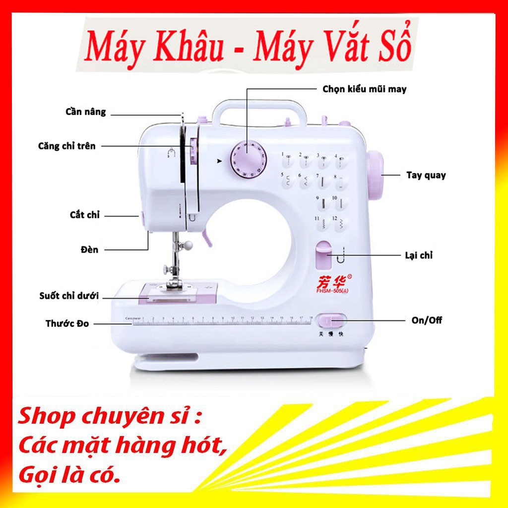 Máy may gia đình, Máy may mini kiểu may FHSM 505A Cao Cấp, Có Đèn, Có Thể Dùng Pin Khi Mất Điện, Bảo Hành Uy Tín