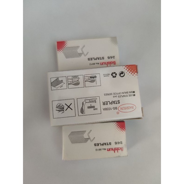 Bộ 1 bấm kim mini baisun và 2 hộp kim 24/6 số 12