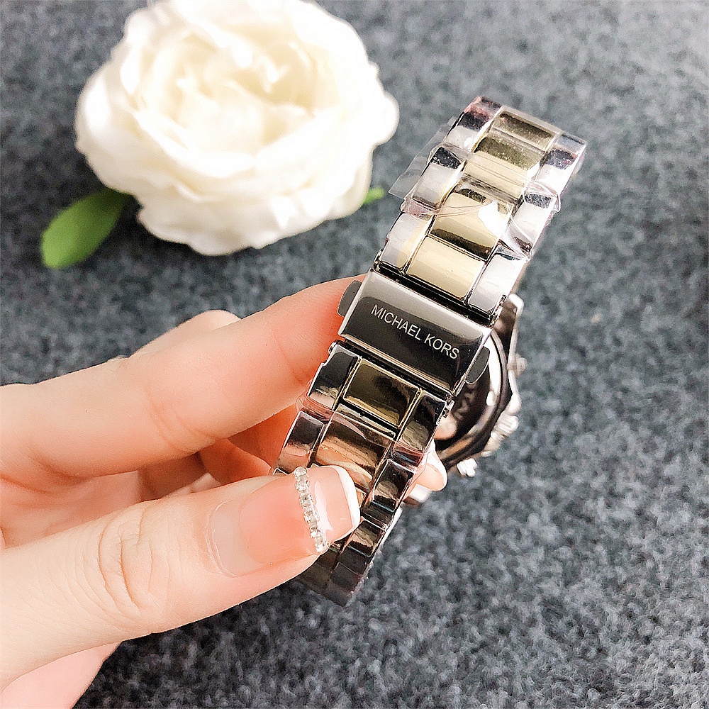 Đồng hồ ba mặt thông thường bằng thép không gỉ MK dành cho nữ Jam Tangan Perempuan