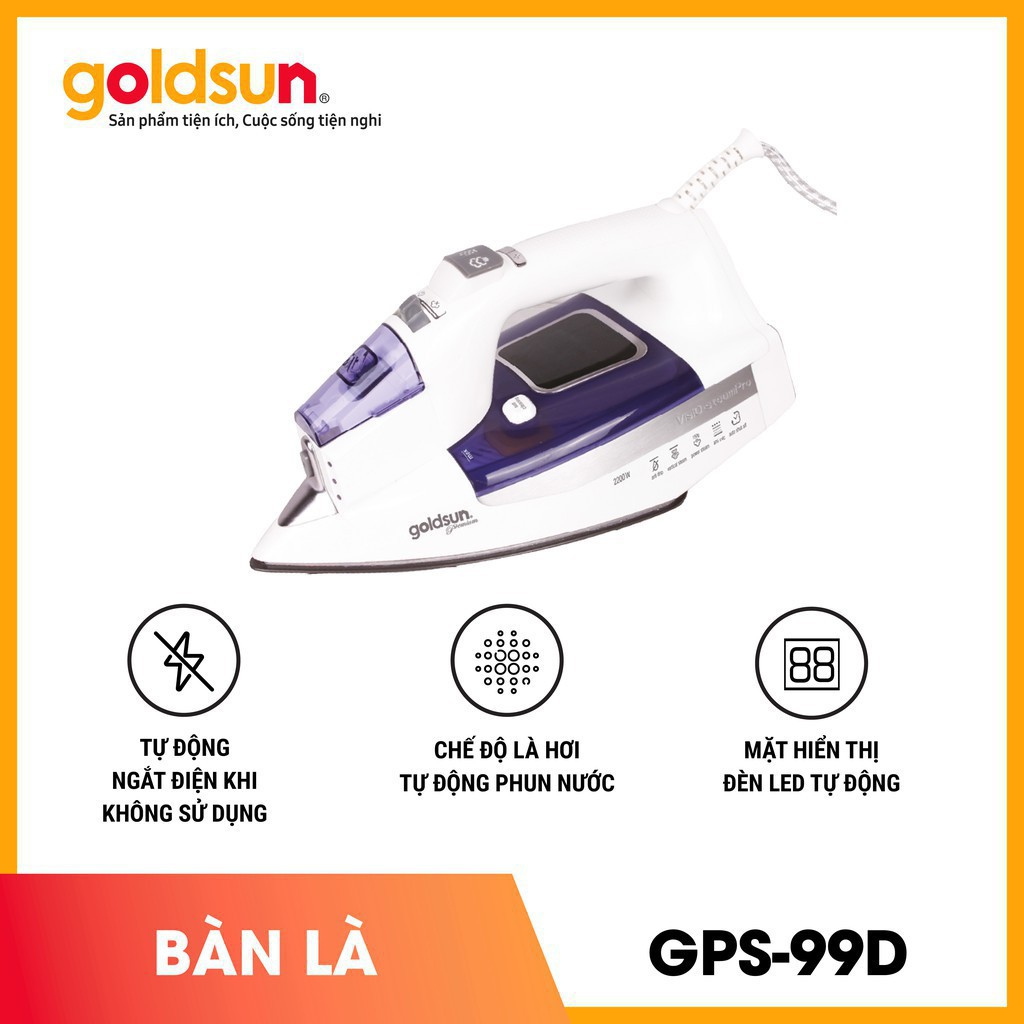 Bàn là, bàn ủi hơi nước GOLDSUN GPS-99D 2200W Mặt đế siêu chống dính