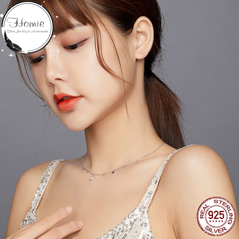 [Bạc Ý 925] Vòng cổ bạc đính đá dành cho nữ Star & Moon (Mã SCN420)