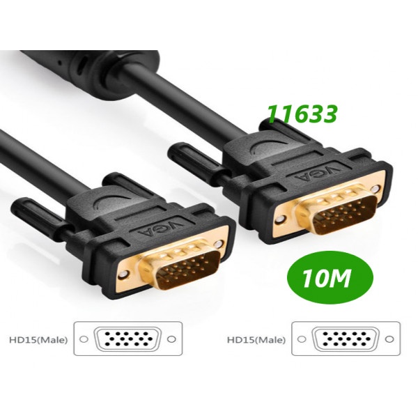 Cáp VGA Dài 10m Chính hãng Ugreen 11633 chống nhiễu mạ vàng cho màn hình máy chiếu - Hàng chính hãng