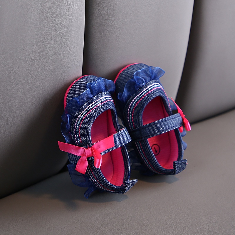 Giày Công Chúa Đế Mềm Chống Trượt Phối Ren Hoa Xinh Xắn Cho Bé Gái 0-18 Tháng Tuổi Walkers