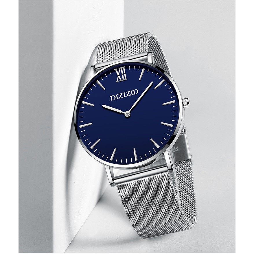 Đồng hồ nam DIZIZID máy Miyota Nhật dây lưới thép không gỉ chạy 2 kim