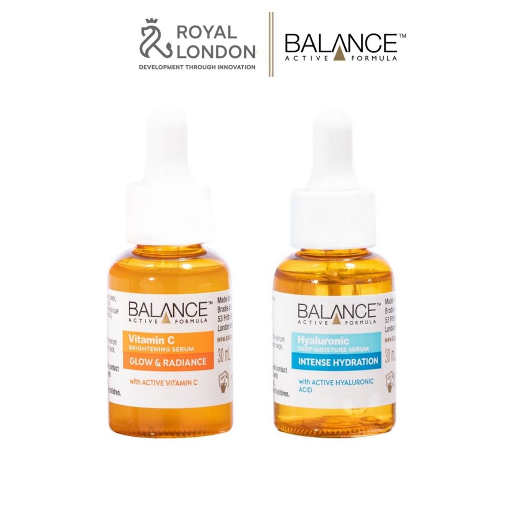 Combo trắng da căng mượt serum Vitamin C + serum Hyaluronic Balance Active Formula 30ml/ chai