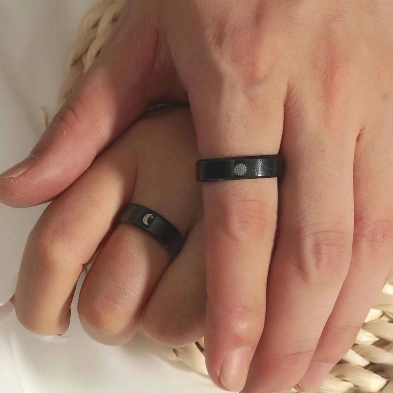 Nhẫn bằng thép không gỉ hình mặt trăng mặt trời thời trang xinh xắn dành cho cặp đôi