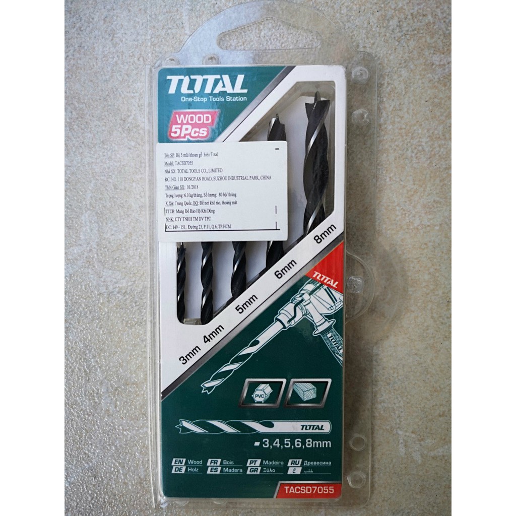 BỘ MŨI KHOAN GỖ 5 CHI TIẾT TOTAL TACSD7055  BỘ MŨI KHOAN GỖ DCA INGCO