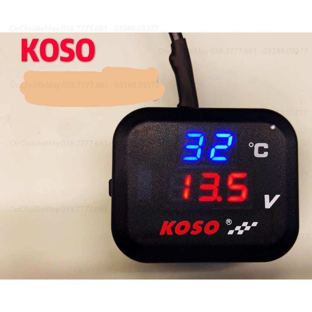 Đồng hồ Koso 3 in 1, báo bình , báo nhiệt độ, sạc USB điện thoại có kèm pat chân kiếng. DoChoiXeMay